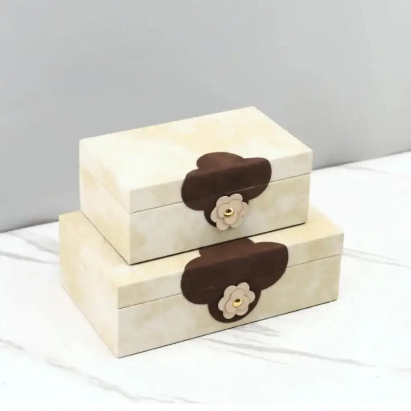 Handmade floral cream & brown leather jewelry box bedroom organizer