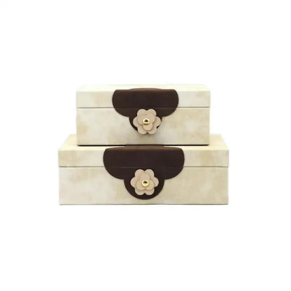 Handmade floral cream & brown leather jewelry box bedroom organizer