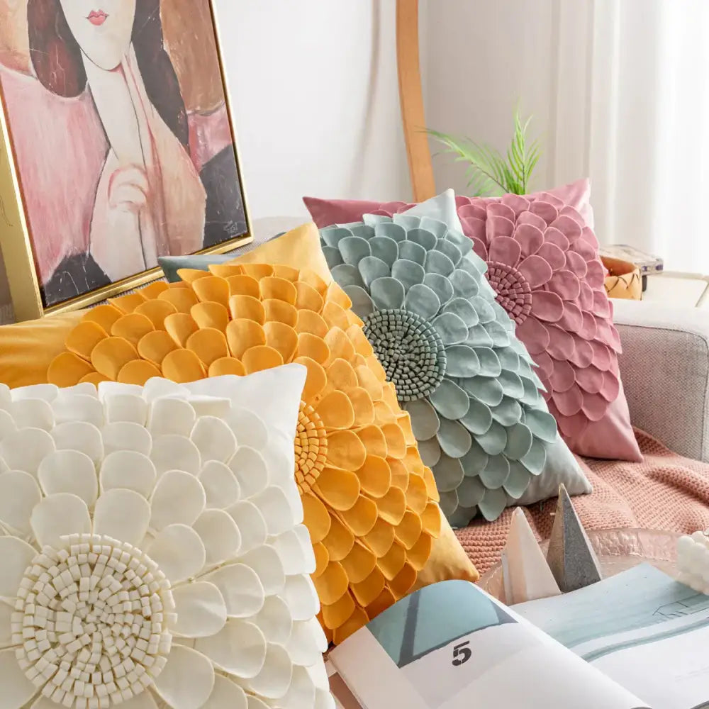 Handmade flower cushion cover set living room floral pillows