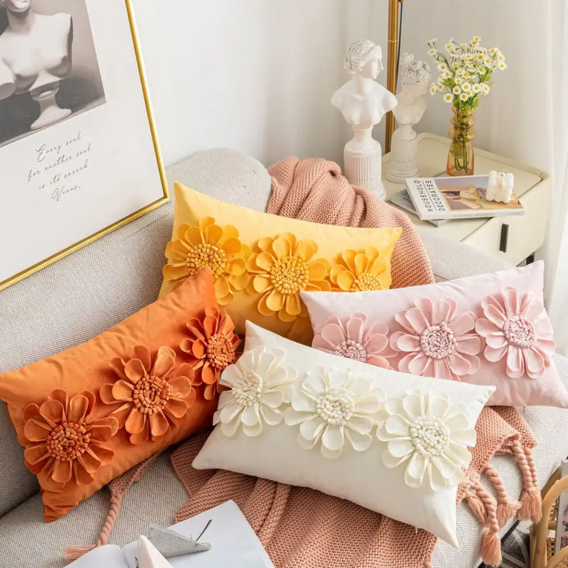 Handmade flower cushion cover set living room floral pillows
