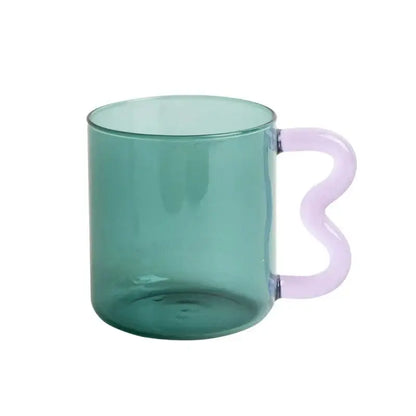 Handmade glass mug lavender & green kitchen coffee cup