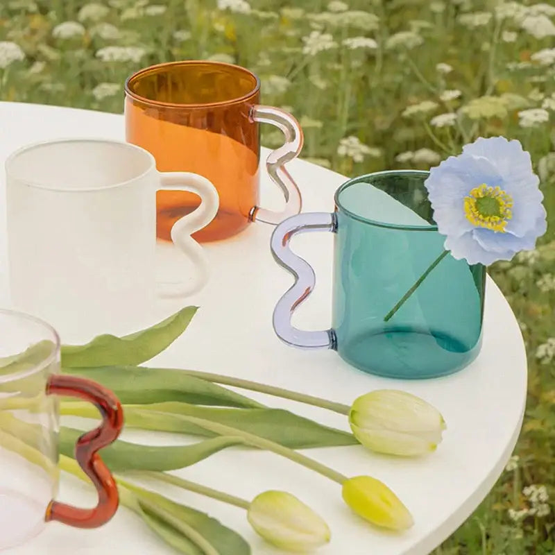 Handmade glass mug lavender & green kitchen coffee cup