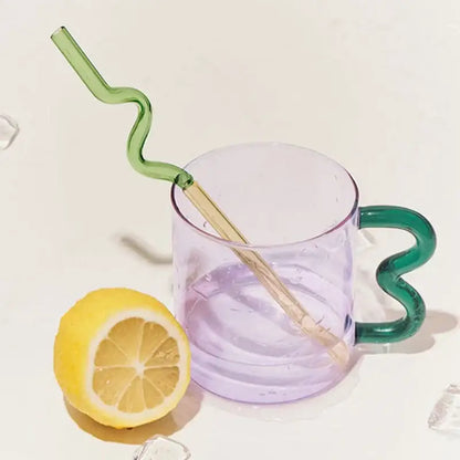 Handmade glass mug lavender & green kitchen coffee cup
