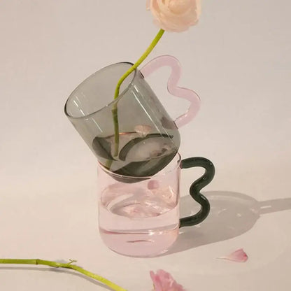 Handmade glass mug lavender & green kitchen coffee cup