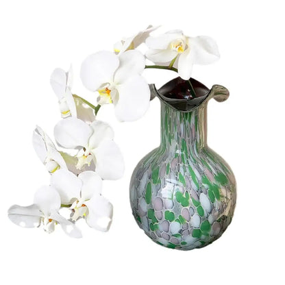 Handmade glass vase emerald & silver swirling decor – living room