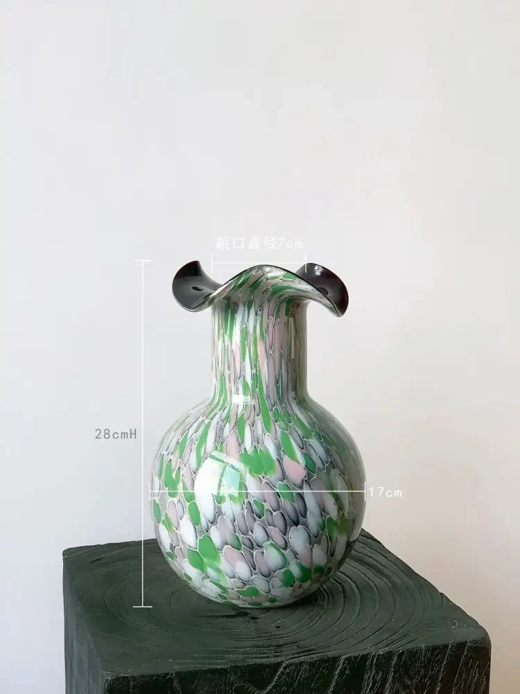 Handmade glass vase emerald & silver swirling decor – living room