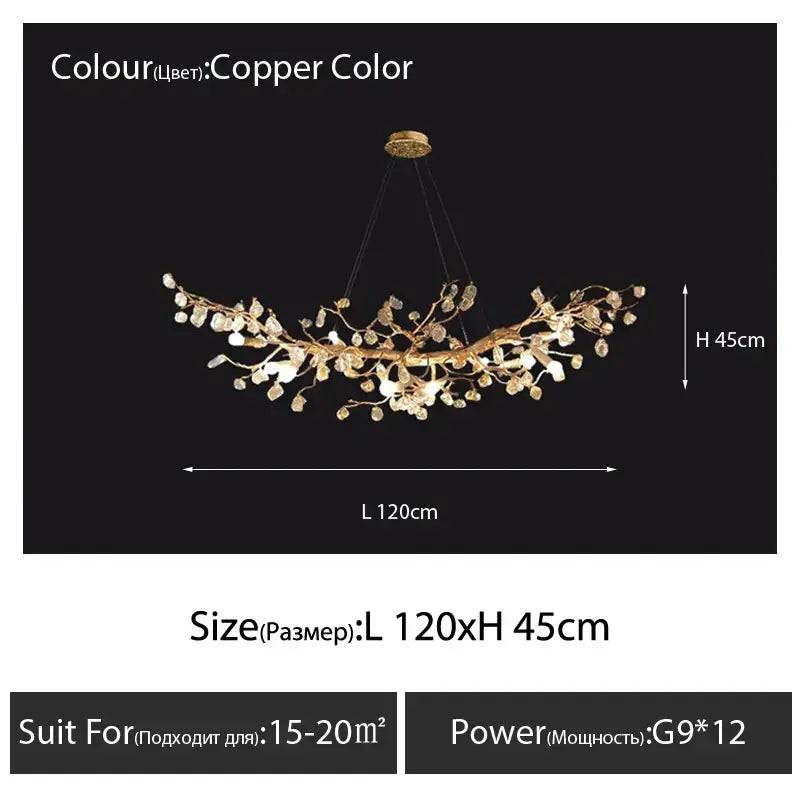 Handmade gold glass crystal led branches chandelier dining room light