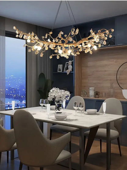 Handmade gold glass crystal led branches chandelier dining room light