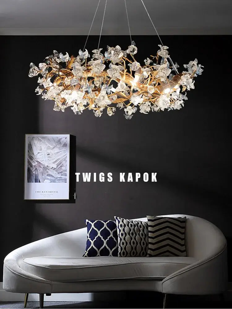 Handmade gold glass crystal led branches chandelier dining room light