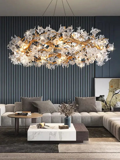 Handmade gold glass crystal led branches chandelier dining room light