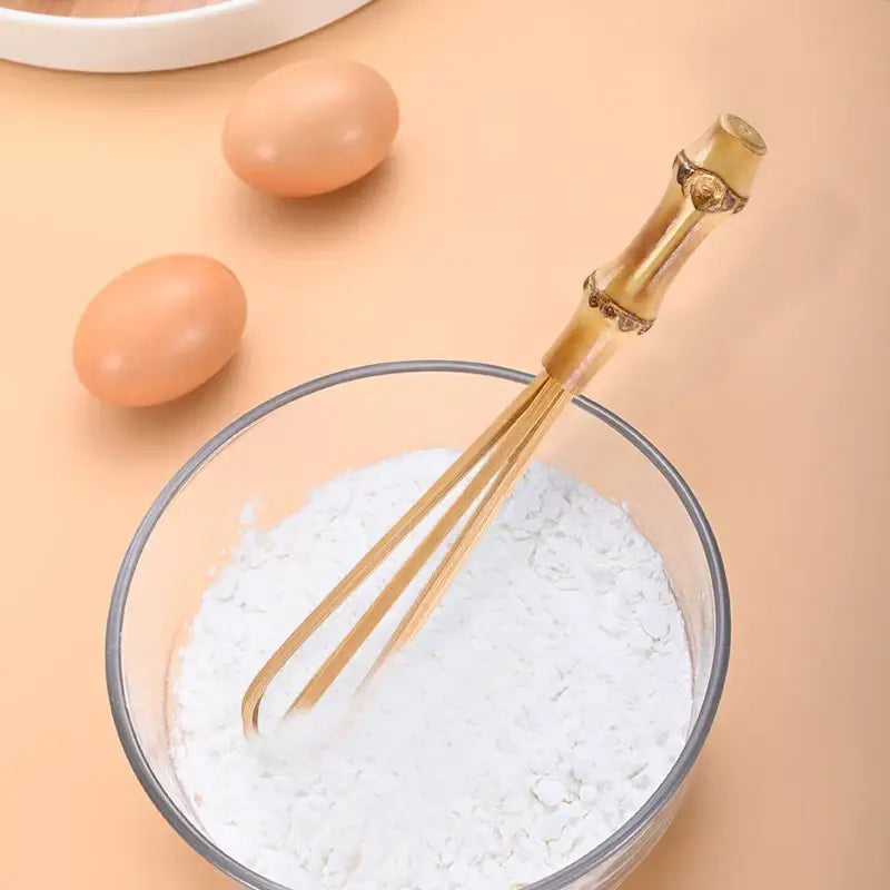 Handmade golden bamboo flour mixer egg beater kitchen whisk