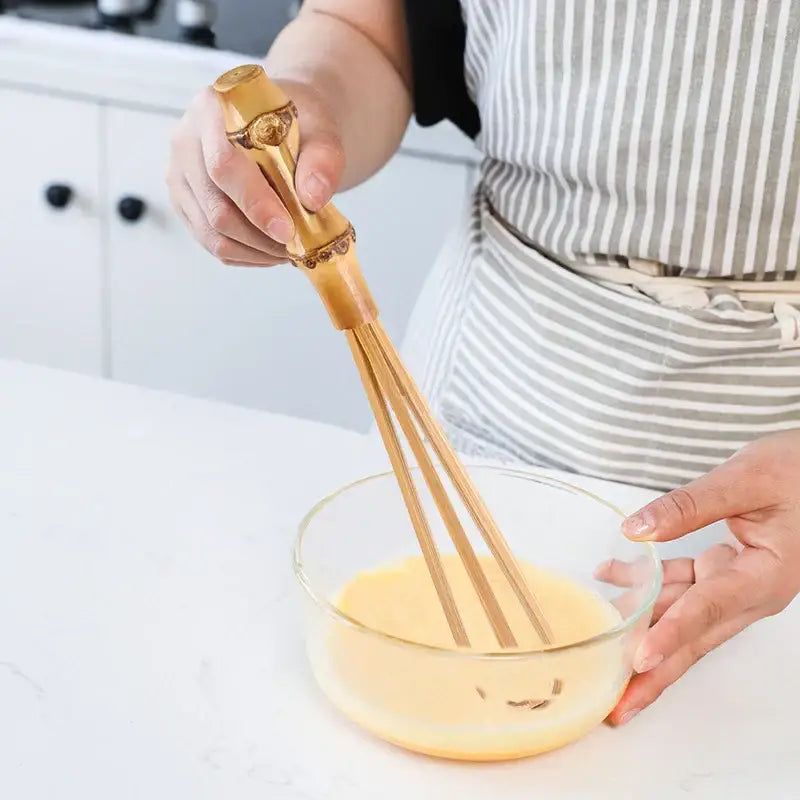Handmade golden bamboo flour mixer egg beater kitchen whisk