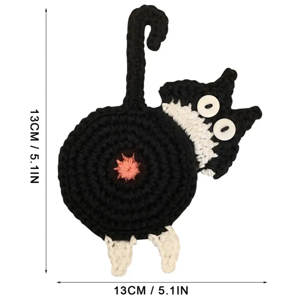 Handmade gray crocheted cat butt coasters dining room decor set of 4