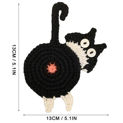 Handmade gray crocheted cat butt coasters dining room decor set of 4
