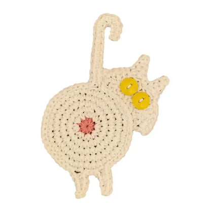Handmade gray crocheted cat butt coasters dining room decor set of 4