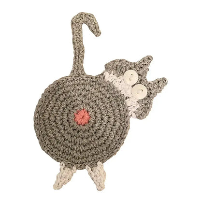 Handmade gray crocheted cat butt coasters dining room decor set of 4