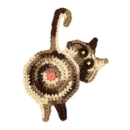 Handmade gray crocheted cat butt coasters dining room decor set of 4