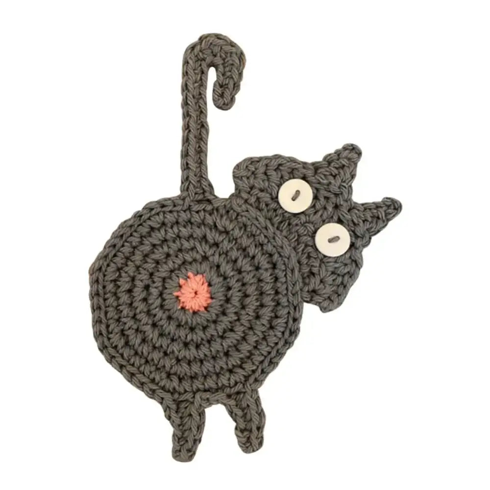 Handmade gray crocheted cat butt coasters dining room decor set of 4