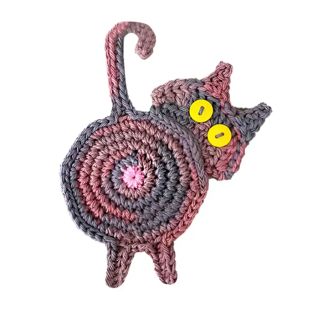Handmade gray crocheted cat butt coasters dining room decor set of 4