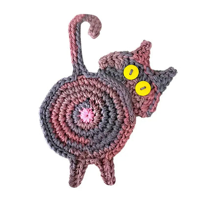 Handmade gray crocheted cat butt coasters dining room decor set of 4