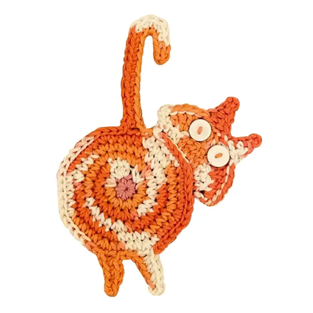 Handmade gray crocheted cat butt coasters dining room decor set of 4