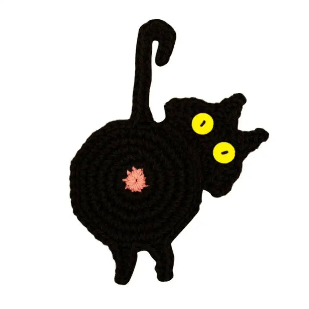Handmade gray crocheted cat butt coasters dining room decor set of 4