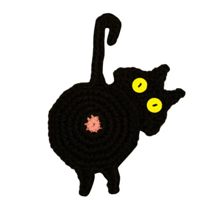 Handmade gray crocheted cat butt coasters dining room decor set of 4