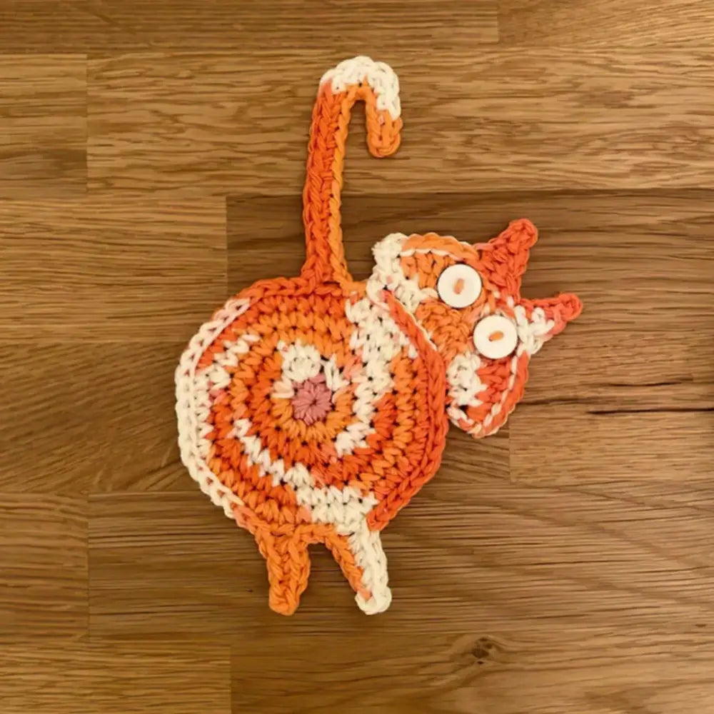 Handmade gray crocheted cat butt coasters dining room decor set of 4