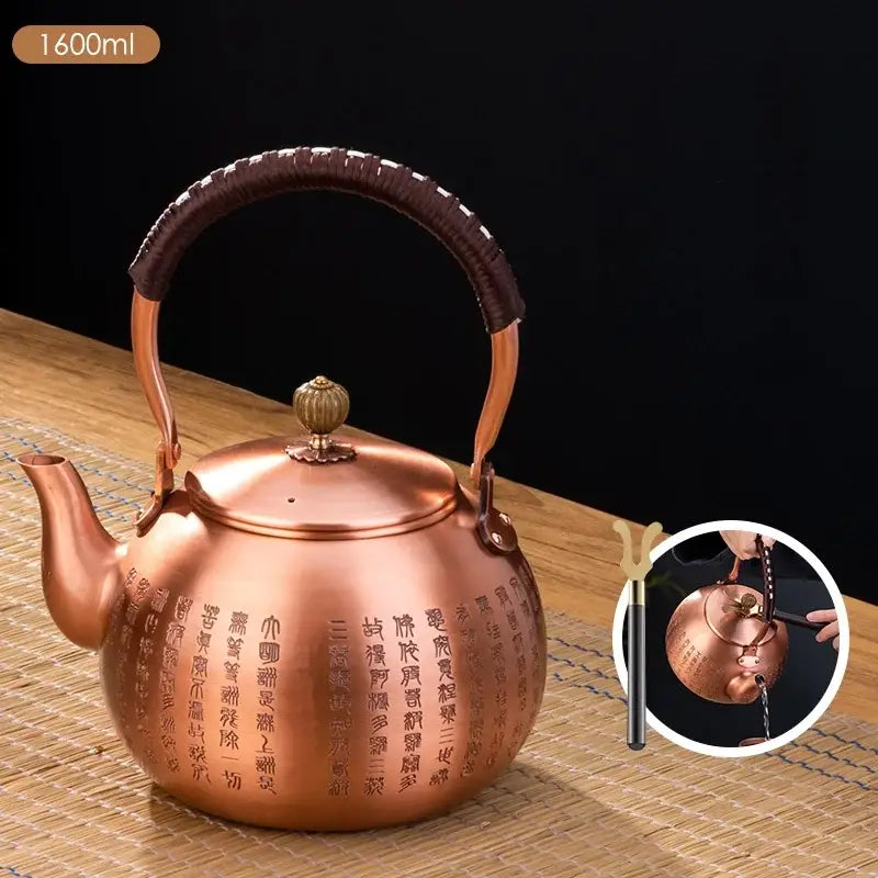 Handmade hammered copper tea pot with knitting handle dining room set