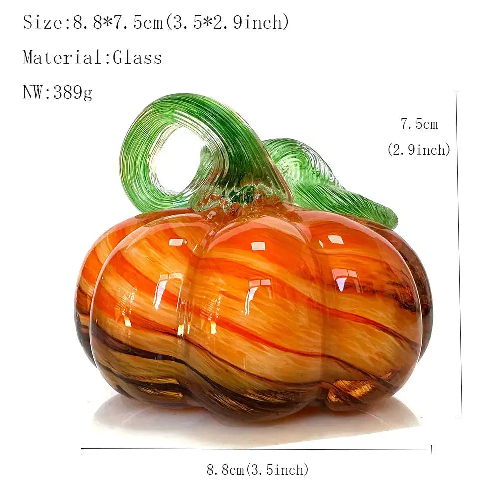 Handmade iridescent teal & green glass pumpkin figurines living room