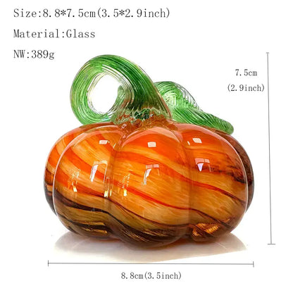 Handmade iridescent teal & green glass pumpkin figurines living room
