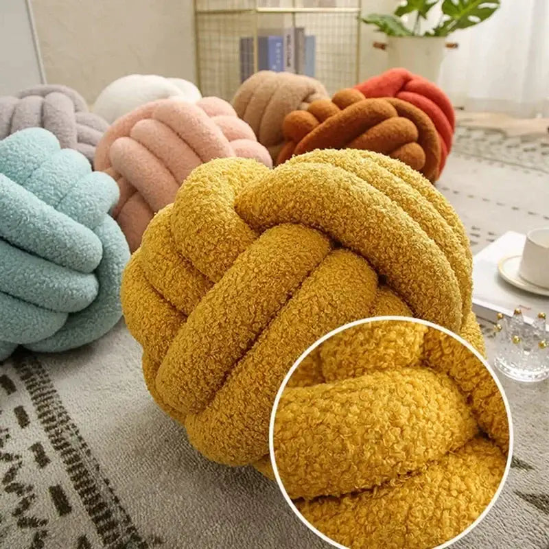 Handmade knotted boucle circle plush pillow bedroom decor
