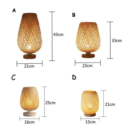 Handmade lattice woven bamboo table lamp bedroom wood light