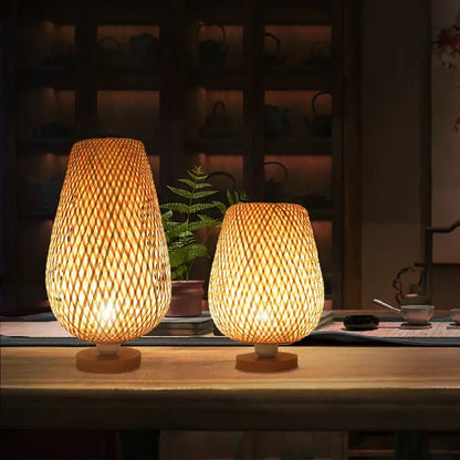 Handmade lattice woven bamboo table lamp bedroom wood light