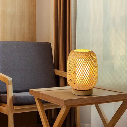 Handmade lattice woven bamboo table lamp bedroom wood light