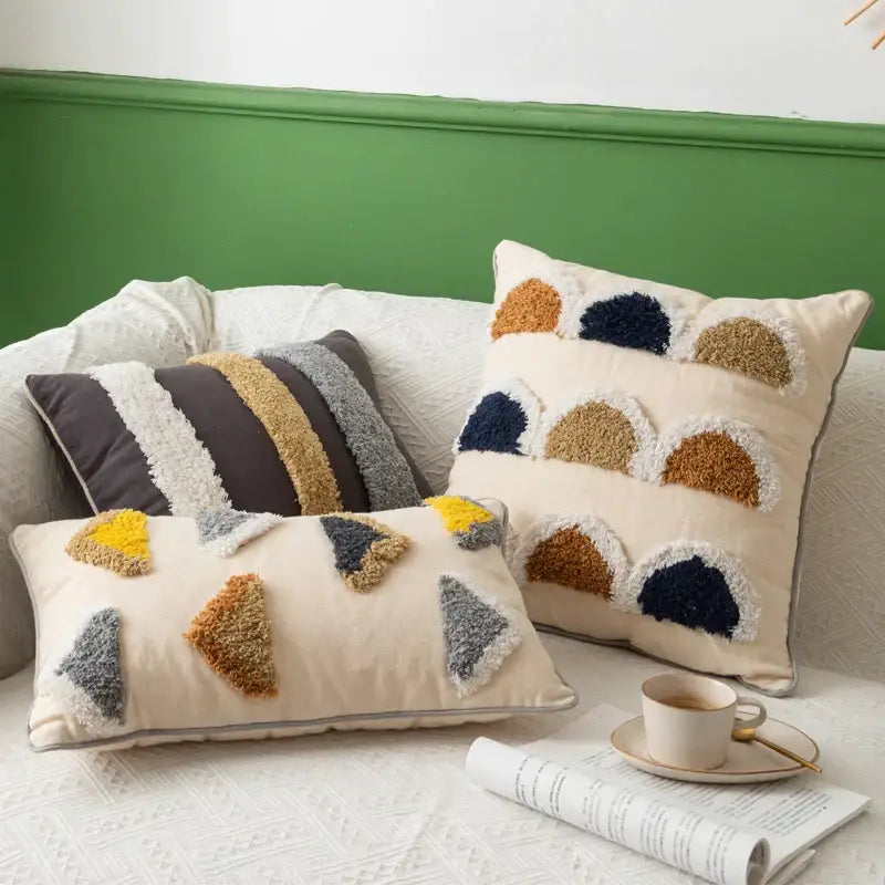 Handmade moroccan geometric pillow cover cream living room decor