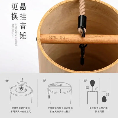 Handmade natural tan bamboo chord wind chimes garden decor