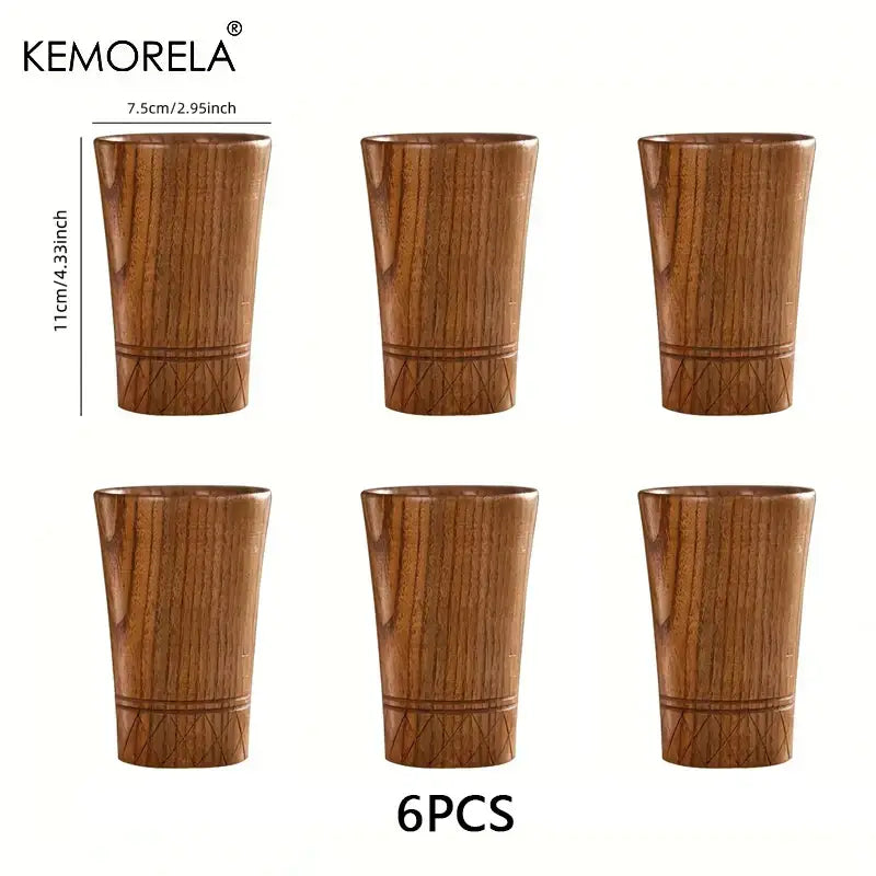 Handmade natural wooden tea cups dining room polished brown tumblers