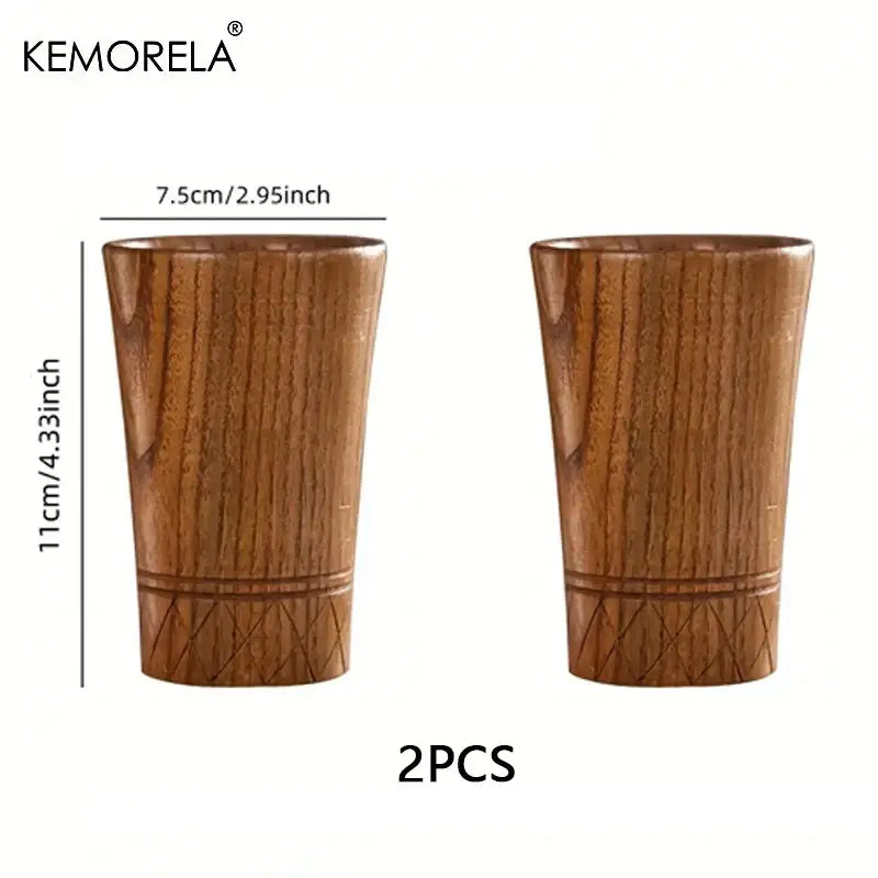 Handmade natural wooden tea cups dining room polished brown tumblers