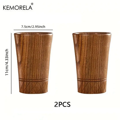 Handmade natural wooden tea cups dining room polished brown tumblers