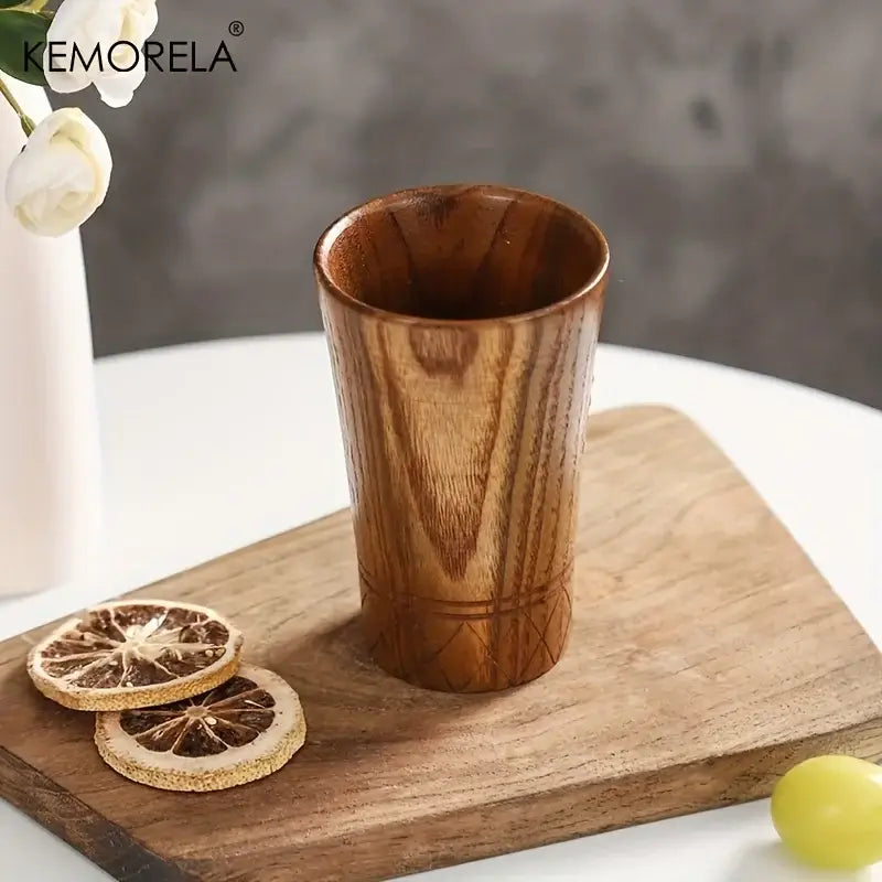 Handmade natural wooden tea cups dining room polished brown tumblers