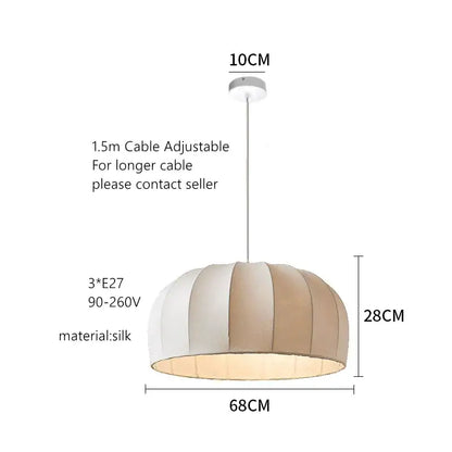 Handmade off-white & beige striped silk pendant lamps for dining room