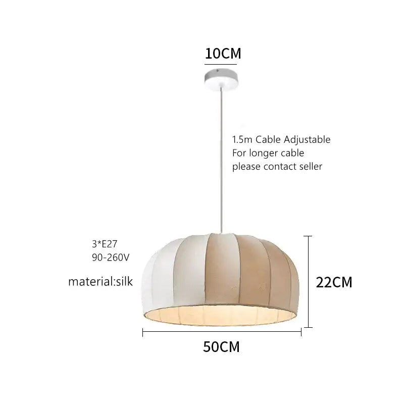 Handmade off-white & beige striped silk pendant lamps for dining room