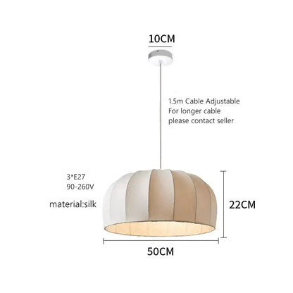 Handmade off-white & beige striped silk pendant lamps for dining room