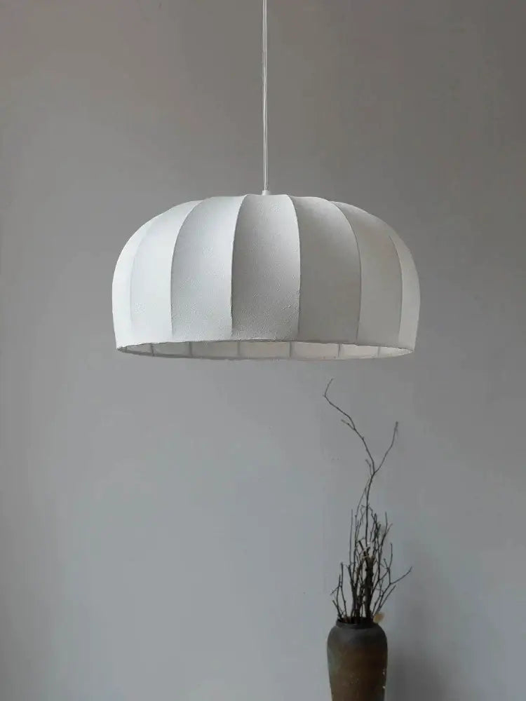 Handmade off-white & beige striped silk pendant lamps for dining room
