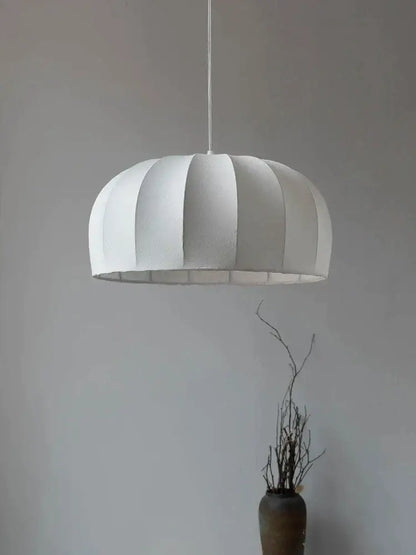 Handmade off-white & beige striped silk pendant lamps for dining room