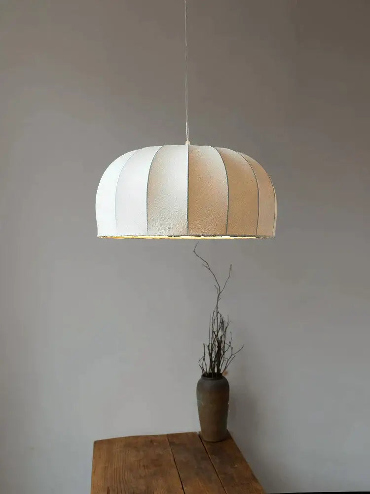 Handmade off-white & beige striped silk pendant lamps for dining room