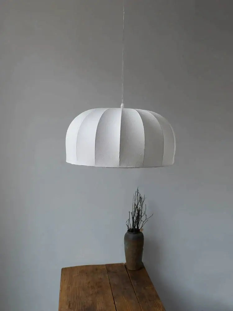 Handmade off-white & beige striped silk pendant lamps for dining room