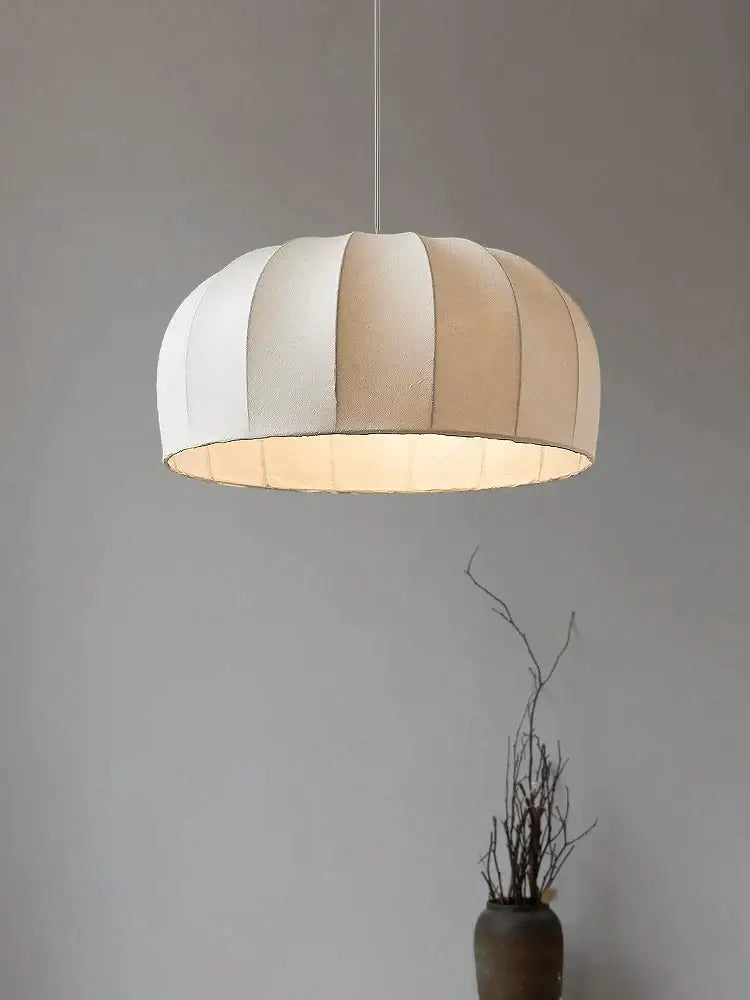 Handmade off-white & beige striped silk pendant lamps for dining room