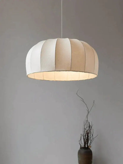Handmade off-white & beige striped silk pendant lamps for dining room